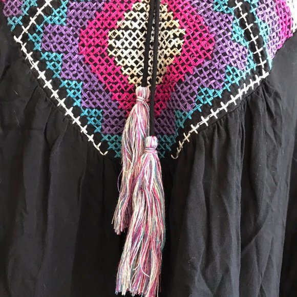 LOVESTITCH black embroidered poncho fringe tassels - Picture 2 of 8